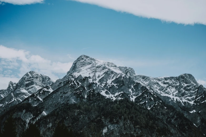 the mountains range are covered in snow and trees