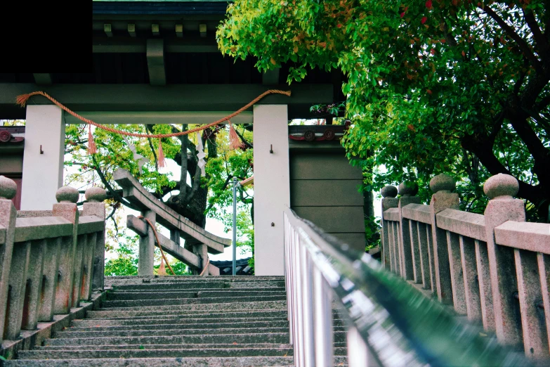 there is a railing at the top of this stairs