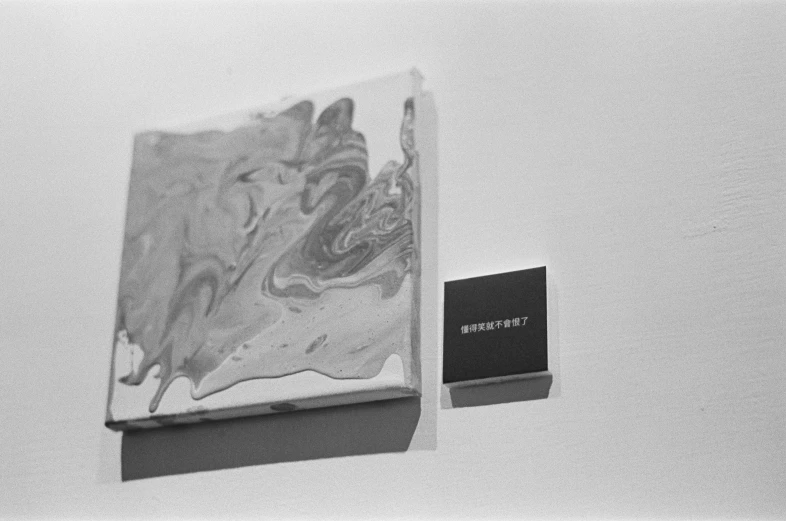 a black and white po of a canvas that is partially hung