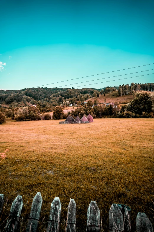 a pasture with the green grass and a fence around it