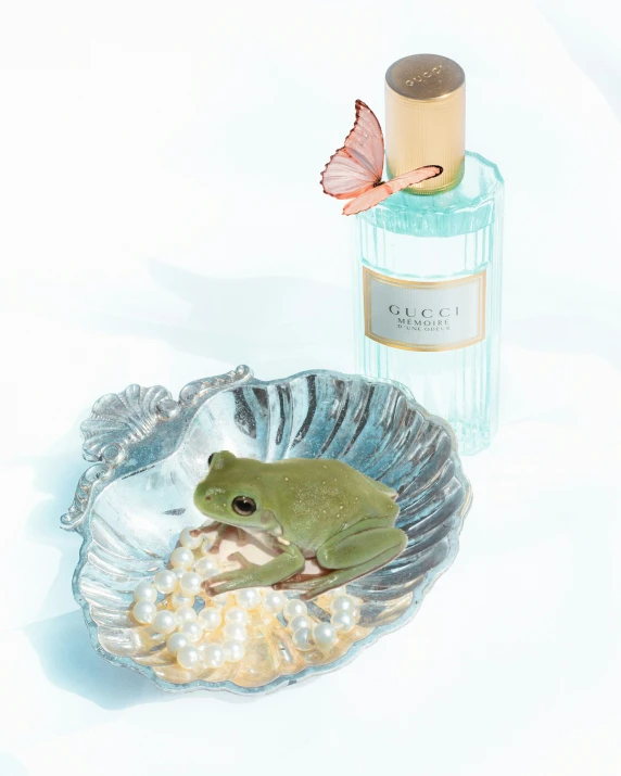 a painting of a frog in a shell next to a bottle of booze