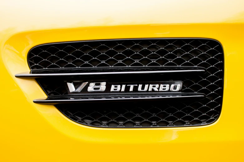 the front grille of a car that says v4 biturbo