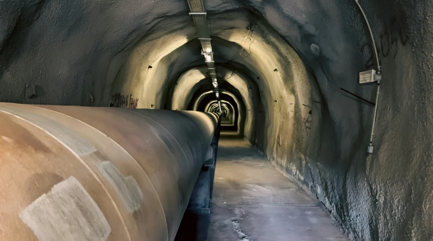 a tunnel that has an iron pipe on one end and a big tube to the other end