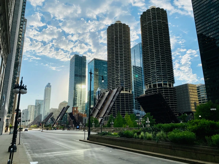 buildings towering over the skyline in a city