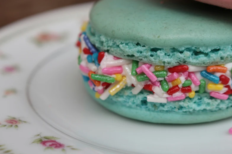 an image of a mint green doughnut that is covered in candy