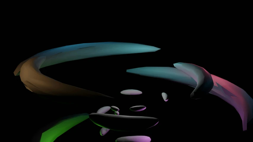 a digital painting of some shapes on a black background