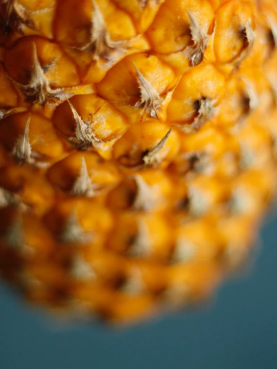 the underside of a peeled pineapple sitting on the table