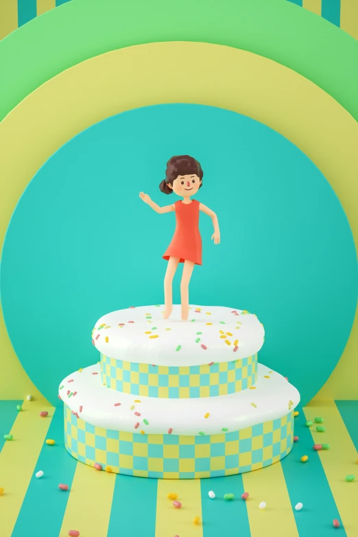 an image of a woman standing on top of a cake