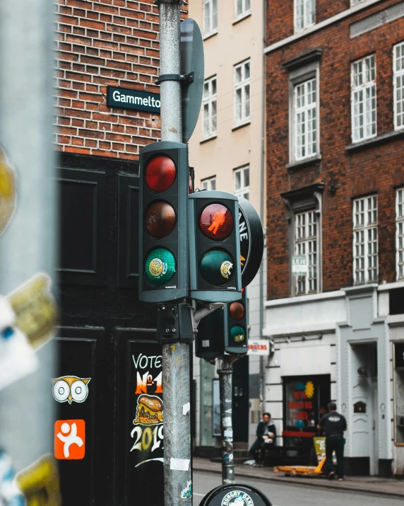 a traffic light that is sitting next to a pole