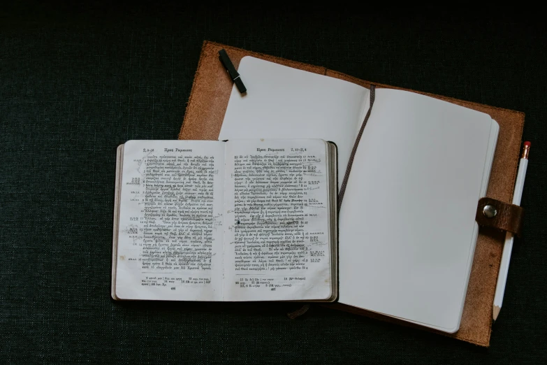 a notebook opened to the page of an empty bible