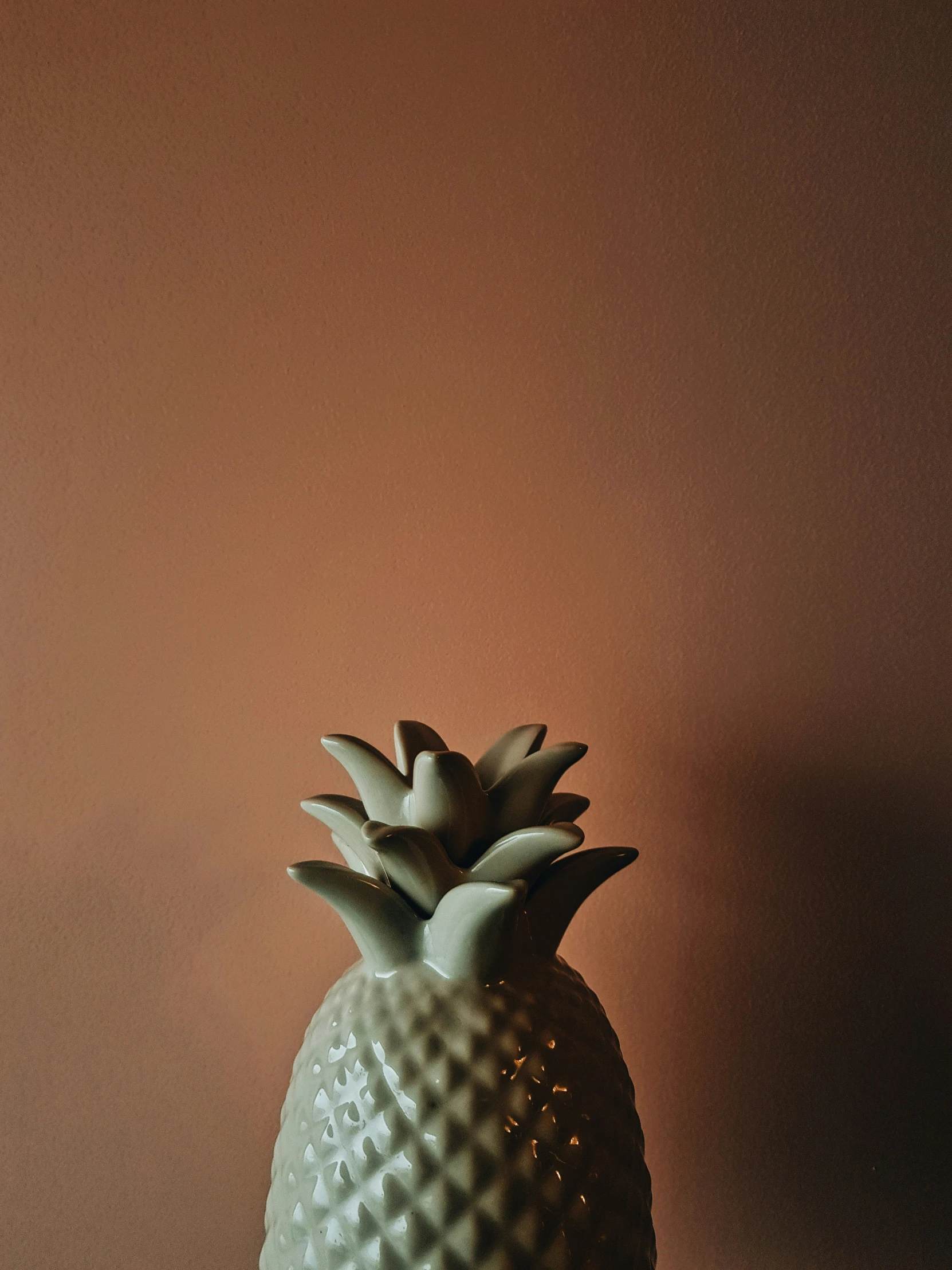 a close up of a green pineapple with a brown background