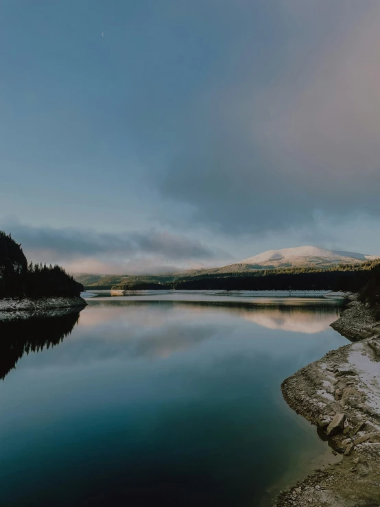 a lake that is sitting next to the mountains