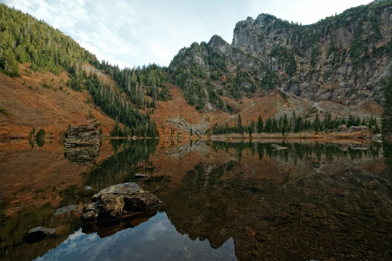 mountains that appear to have been reflected in the water