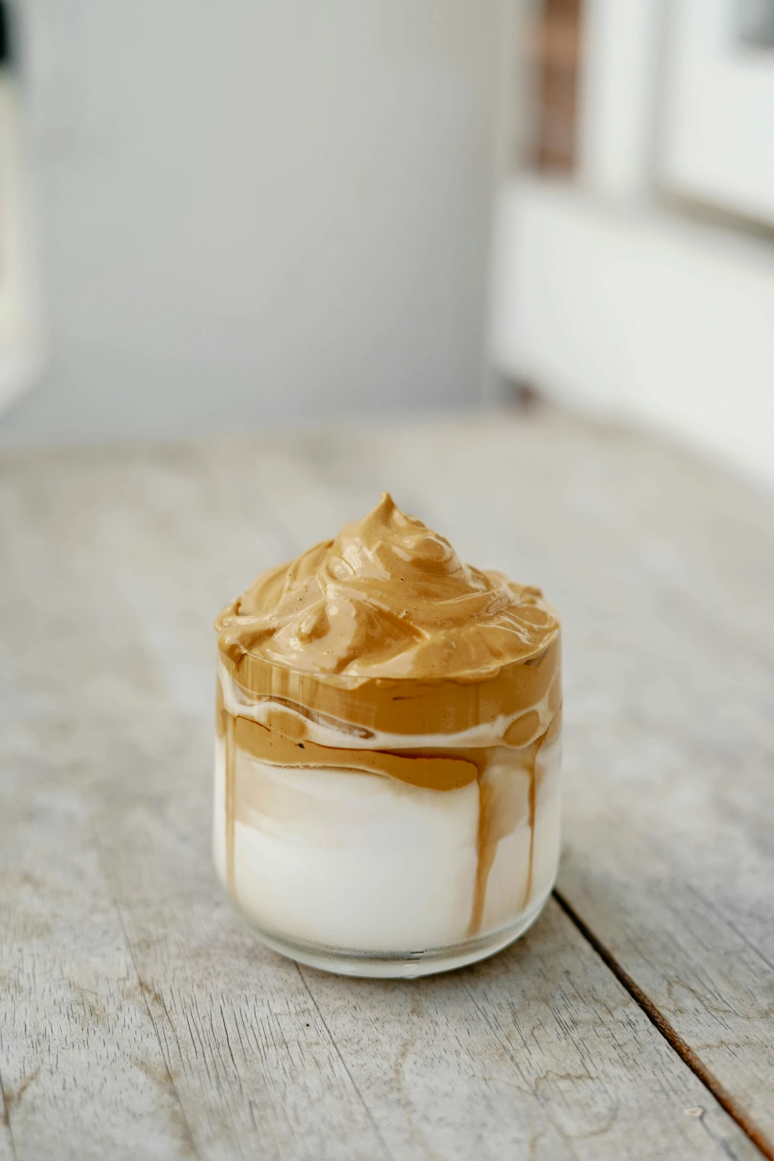 a close up of a jar on a table