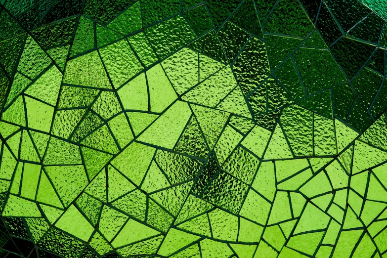 an abstract painting of green tiles with many lines