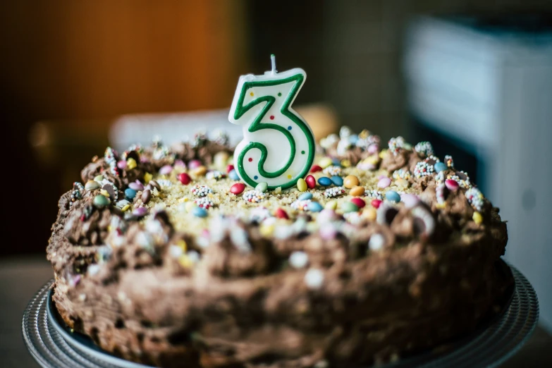 a close - up of the top portion of a chocolate cake