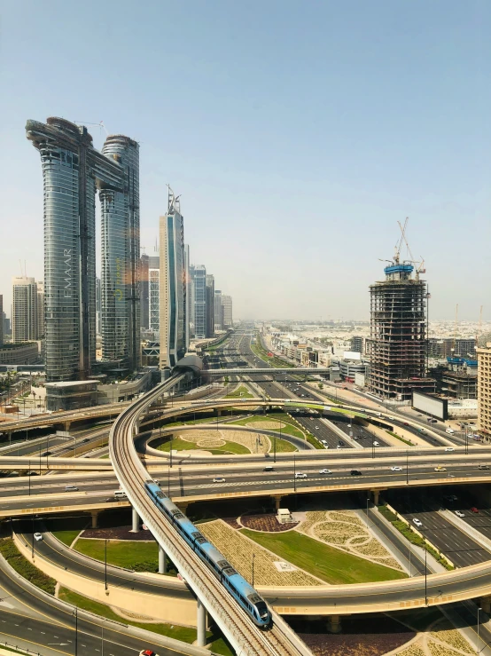 the high speed traffic passes through an industrial area