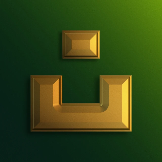 an abstract square image in gold on a green background