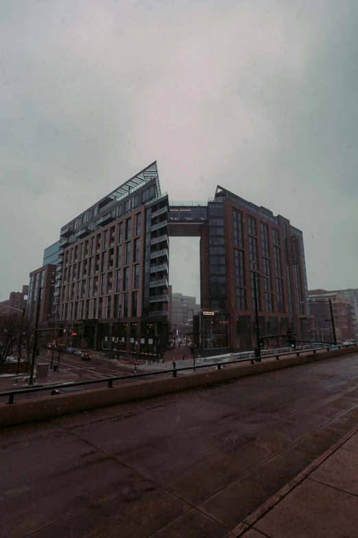 a large building sitting on the side of a road