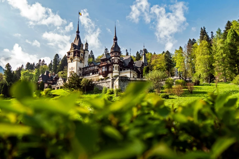 an elaborately designed house surrounded by greenery