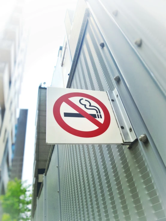 a no smoking sign posted on a metal building