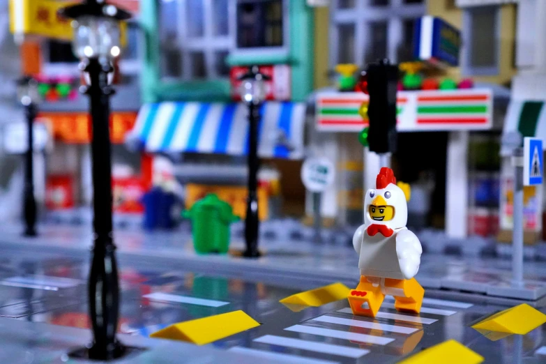 the lego city is set up to look like it has chickens on it