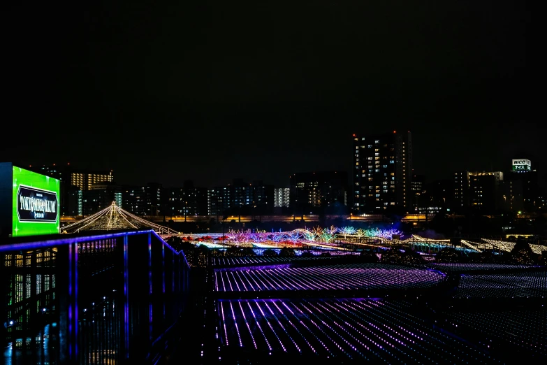 bright lights are on the walls of a building