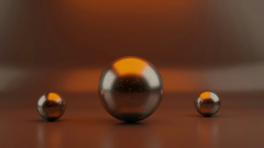 some glass balls on a table and brown light