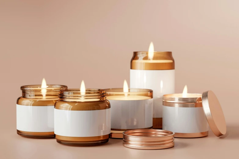 a group of different jars of candles