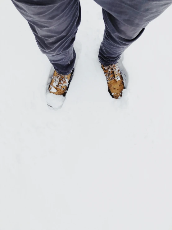 a close - up of a pair of legs and feet, with snow on them