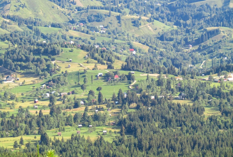 a lush green valley surrounded by mountains