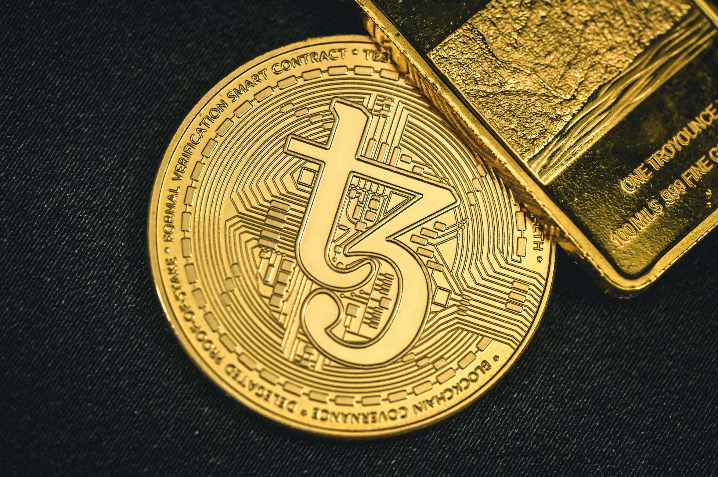 a gold coin sitting on top of a counter