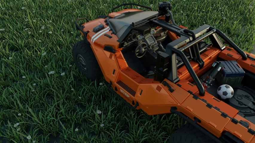 a small toy truck with a soccer ball in the back