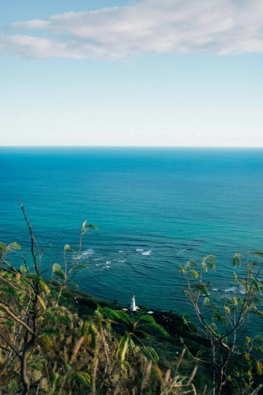 an image of the view from the coast looking down at a boat