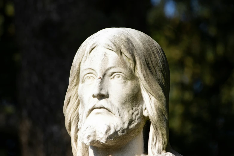 a statue of jesus with white hair and beard