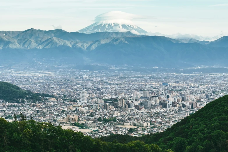 an overview of a city in a mountains