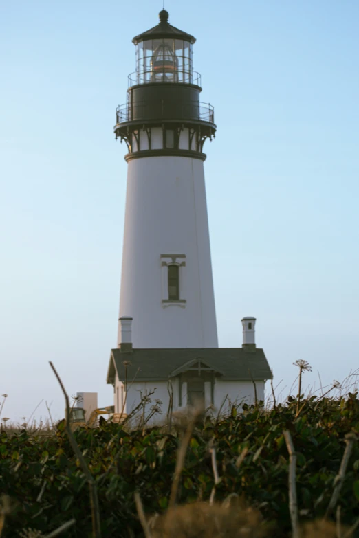 the lighthouse is white with black trim on it