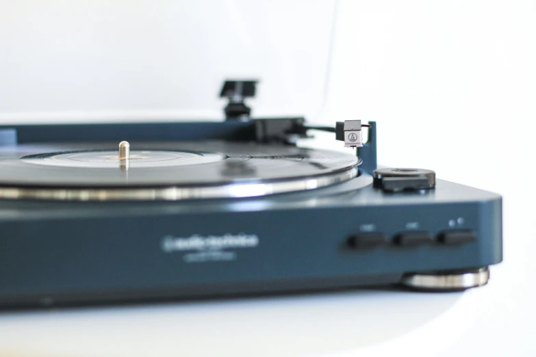 closeup of an old model record player