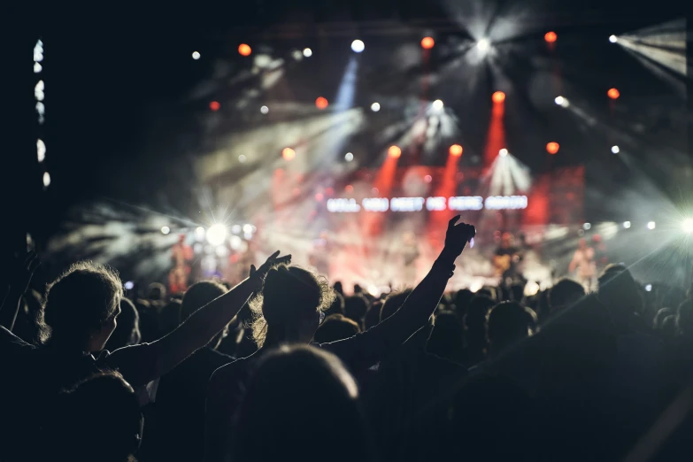 a crowd at an event with their cell phone up