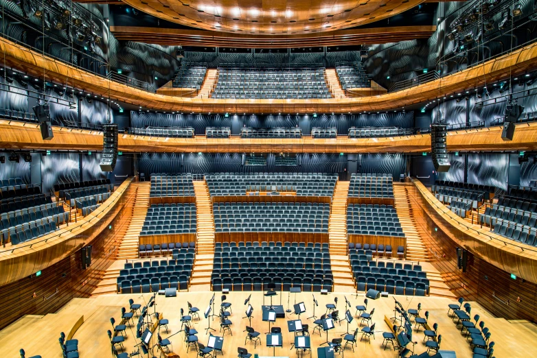 an overview of the orchestra from the balcony of the royal albert theatre