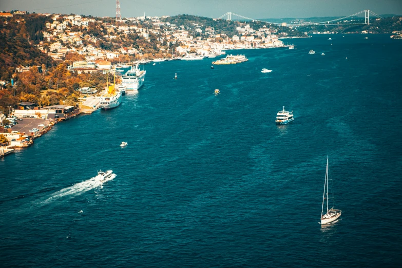 boats in the water are seen on a sunny day