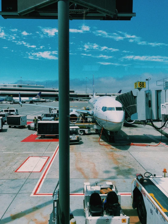 airport air plane parked with boarding carts near the gates