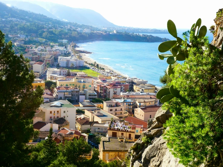 a view of a coastal town and its ocean