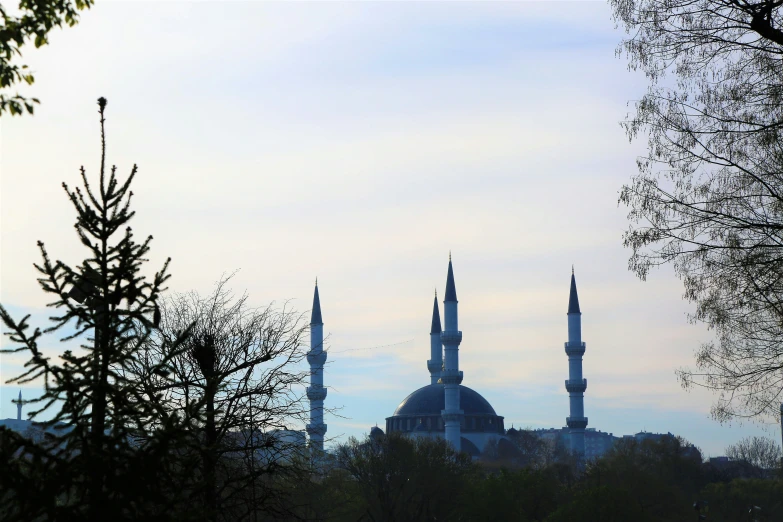 a view of the blue mosque from a distance