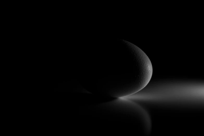 black and white pograph of a egg on the floor