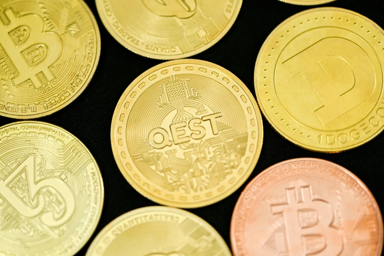 closeup image of bitcoin token coins