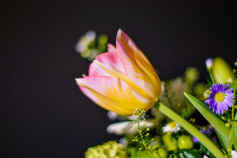 the flowers are on a table top