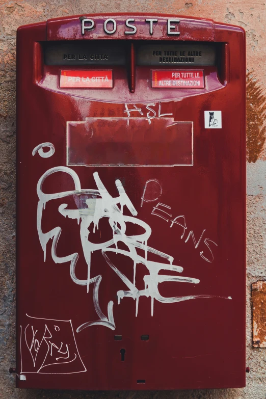 graffiti has drawn onto a red box