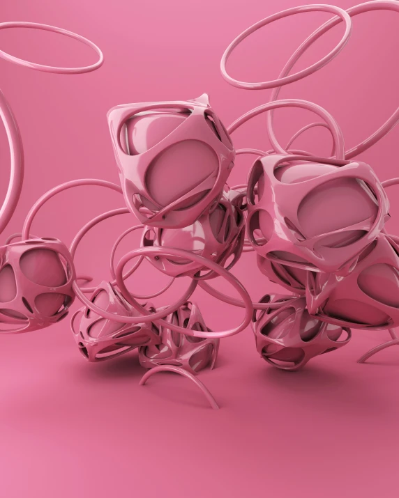 a bunch of pink objects stacked together on top of each other