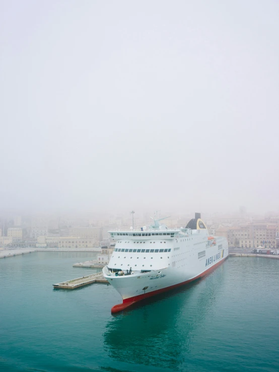 a big white ship in a harbor during the day